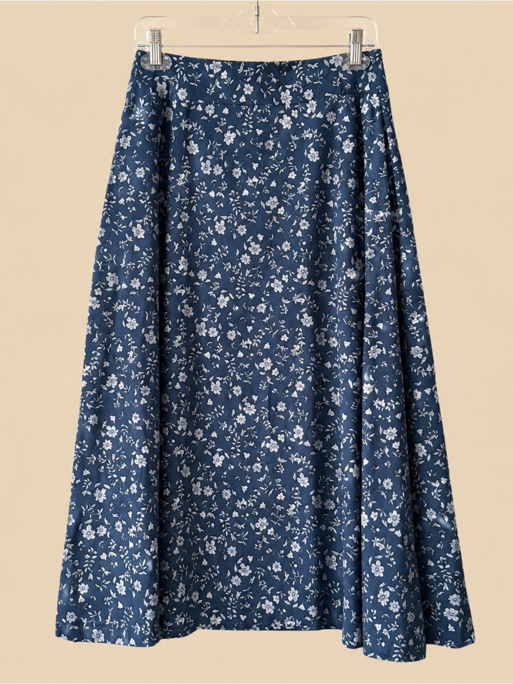 Pact Women's Fit & Flare Midi Skirt in a navy blue floral print pattern L